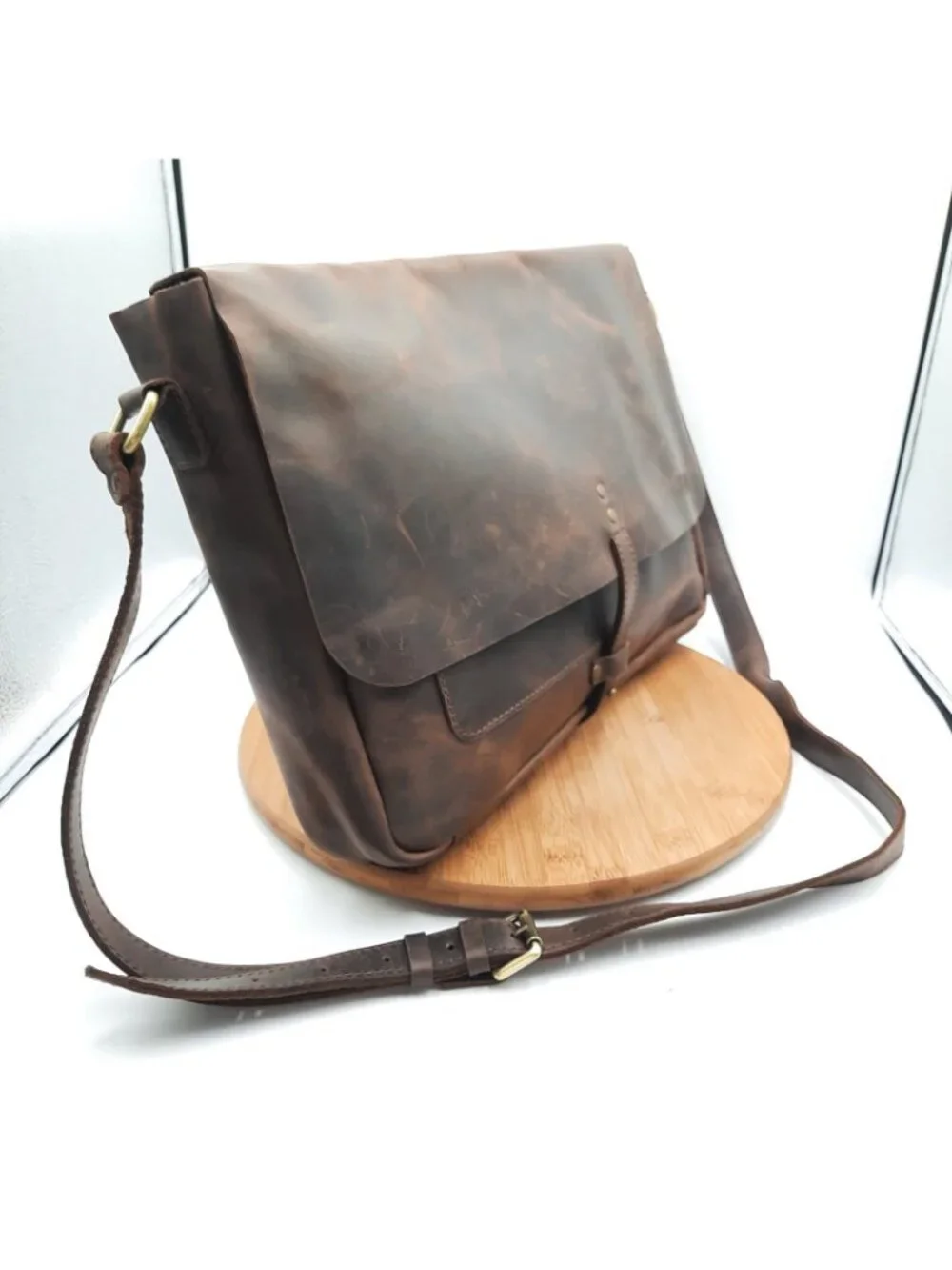 Handmade Leather Goods Brown Full Grain Messenger Bag Shoulder Strap USA 'JMM'